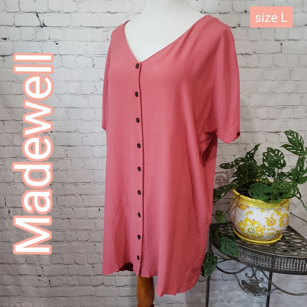 Madewell Red Orange Oversized Top/ Shirtdress size L